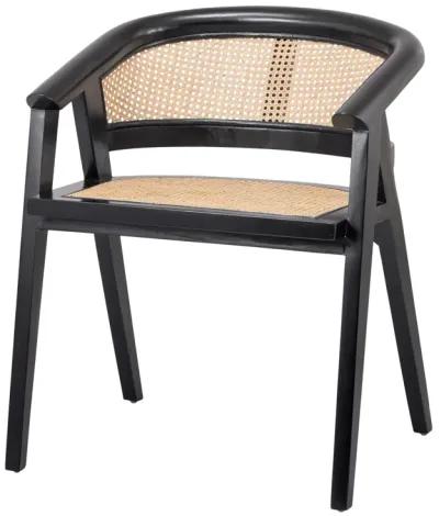 seine mahogany rattan dining side chair, black/ natural