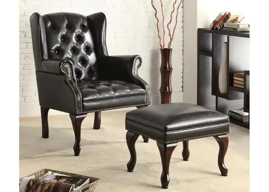 Roberts Button Tufted Back Accent Chair with Ottoman Black and Espresso