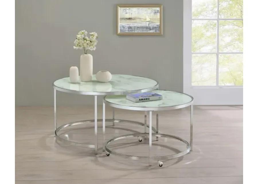 Lynn 2-piece Round Nesting Table White and Chrome