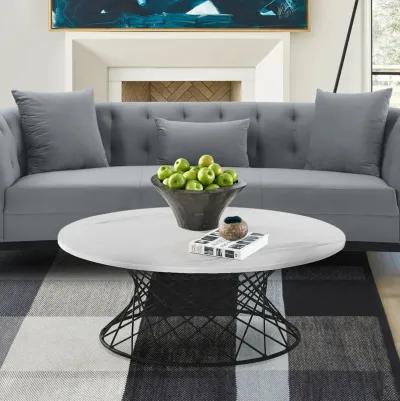 Loxley White Marble Coffee Table with Black Metal Base