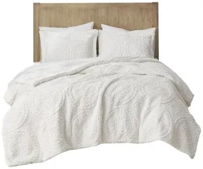 Madison Park Arya Ivory Embroidered Medallion Faux Fur Ultra Plush Comforter Mini Set