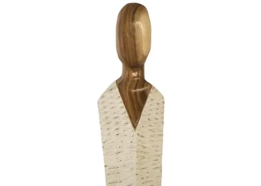 vested female sculpture, medium, chamcha, natural, white, gold