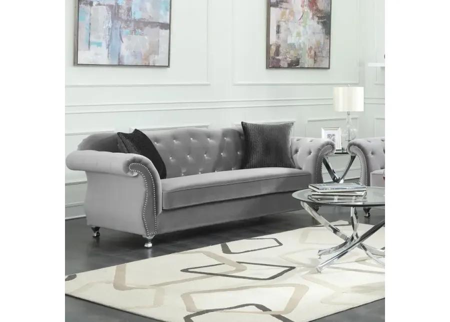 Frostine Button Tufted Sofa Silver