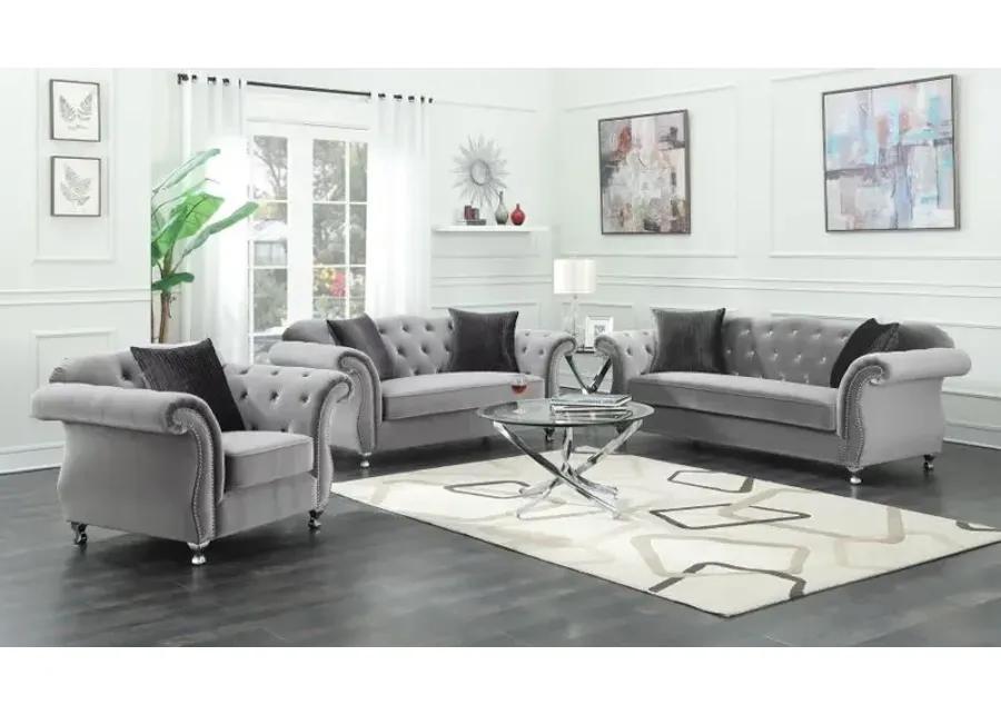 Frostine Button Tufted Sofa Silver