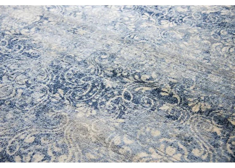 Gossamer Medium Blue Damask 100% New Zealand Wool 2'6" x 10' Runner Rug