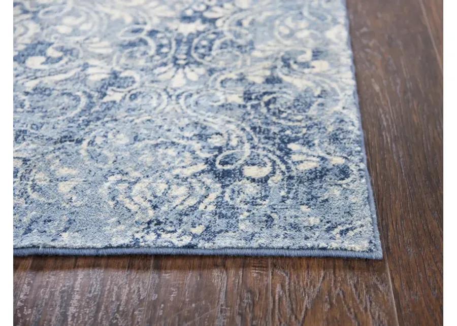 Gossamer Medium Blue Damask 100% New Zealand Wool 2'6" x 10' Runner Rug