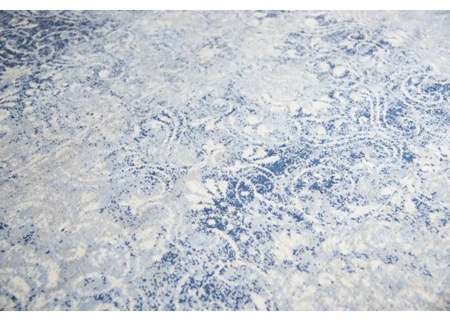 Gossamer Medium Blue Damask 100% New Zealand Wool 2'6" x 10' Runner Rug