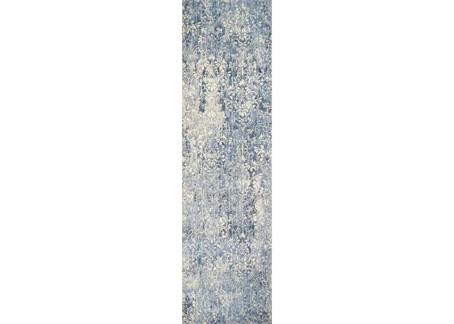 Gossamer Medium Blue Damask 100% New Zealand Wool 2'6" x 10' Runner Rug