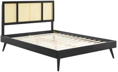 Kelsea Cane and Wood Queen Platform Bed With Splayed Legs