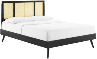 Kelsea Cane and Wood Queen Platform Bed With Splayed Legs