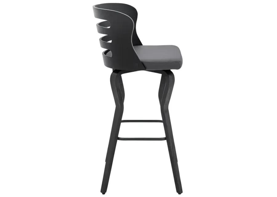 Verne 30" Swivel Gray Faux Leather and Black Wood Bar Stool