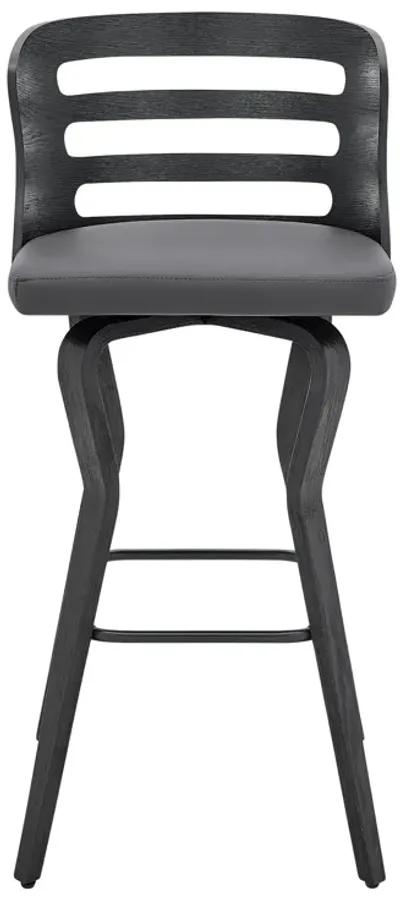 Verne 30" Swivel Gray Faux Leather and Black Wood Bar Stool