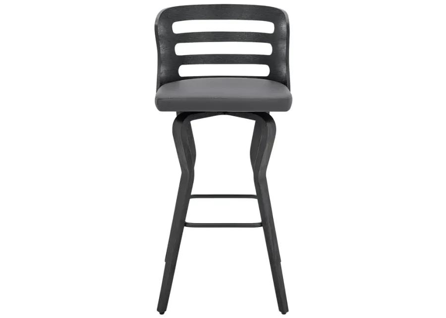 Verne 30" Swivel Gray Faux Leather and Black Wood Bar Stool