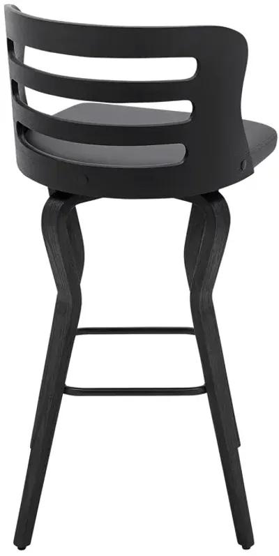 Verne 30" Swivel Gray Faux Leather and Black Wood Bar Stool