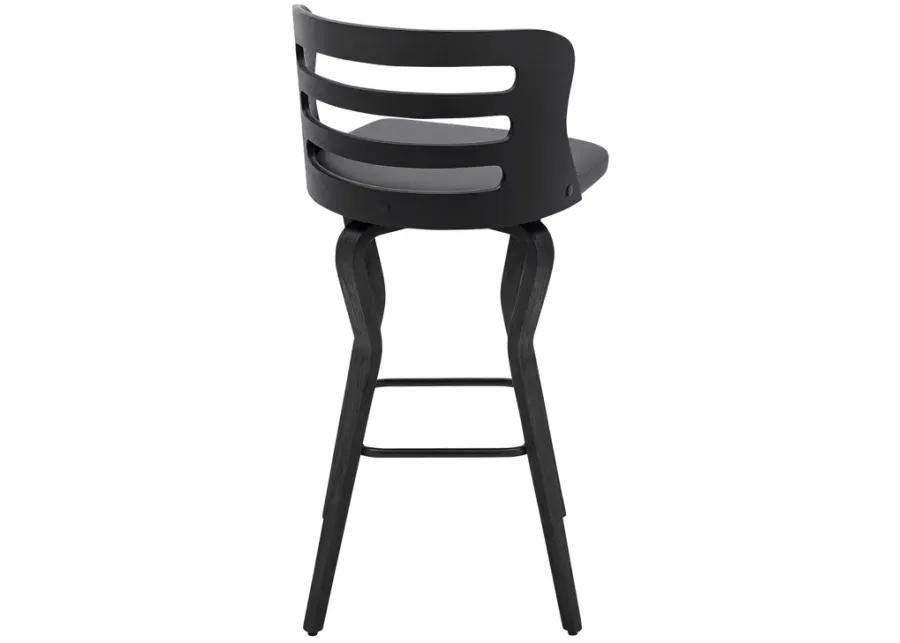 Verne 30" Swivel Gray Faux Leather and Black Wood Bar Stool