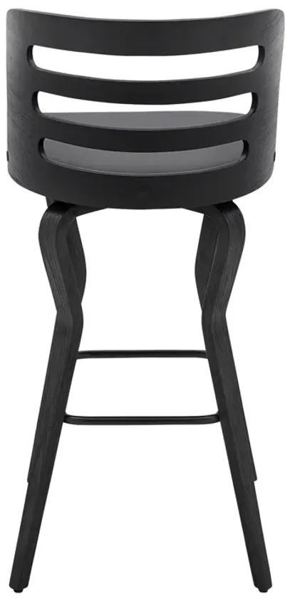 Verne 30" Swivel Gray Faux Leather and Black Wood Bar Stool