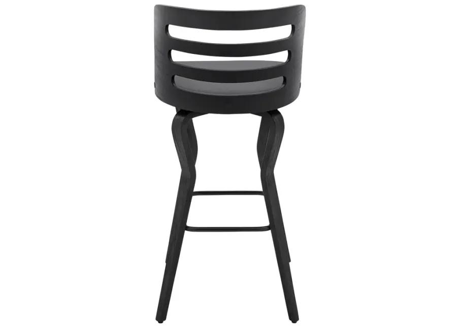 Verne 30" Swivel Gray Faux Leather and Black Wood Bar Stool