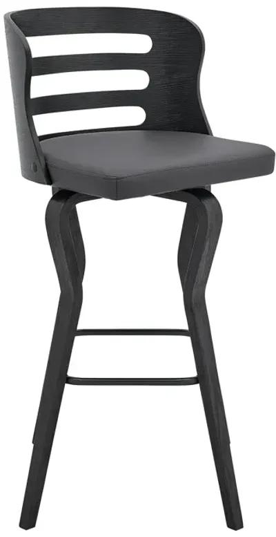 Verne 30" Swivel Gray Faux Leather and Black Wood Bar Stool