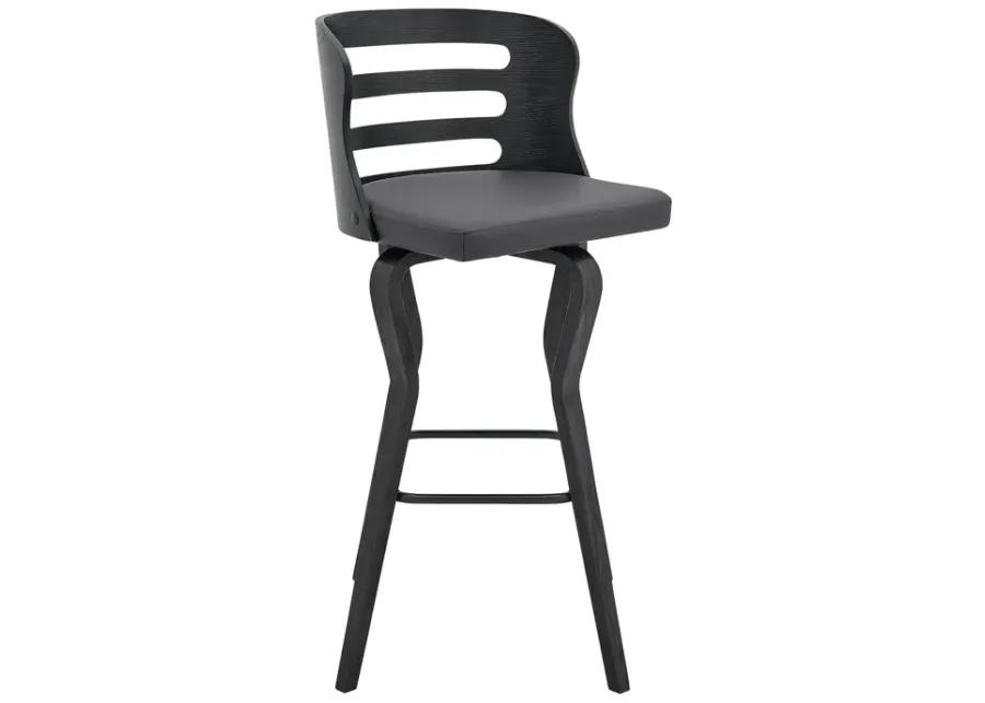 Verne 30" Swivel Gray Faux Leather and Black Wood Bar Stool