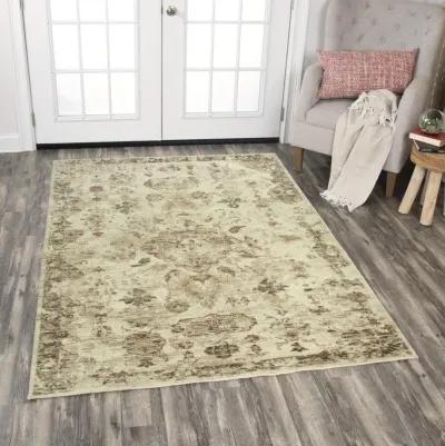 Gossamer Beige/Brown Medallion Distress 100% New Zealand Wool 9'x12' Rectangle Rug