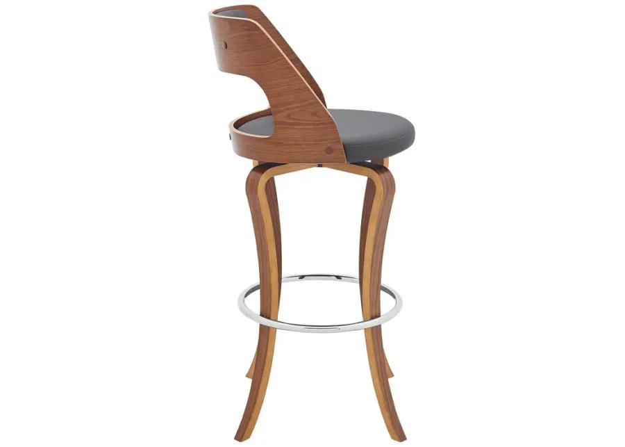 Grady 29" Swivel Gray Faux Leather and Walnut Wood Bar Stool