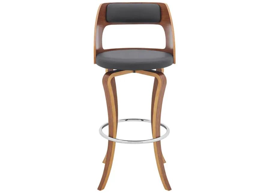 Grady 29" Swivel Gray Faux Leather and Walnut Wood Bar Stool