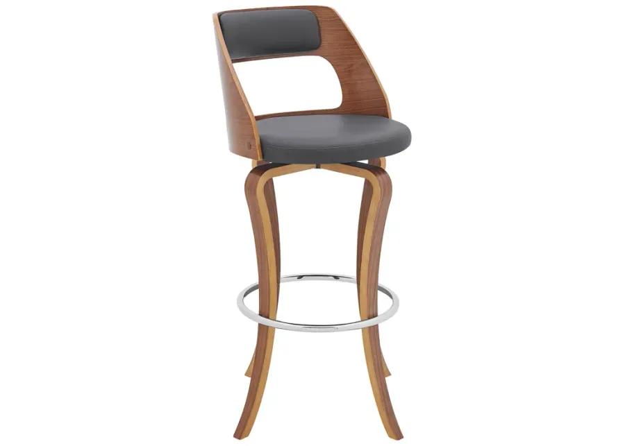 Grady 29" Swivel Gray Faux Leather and Walnut Wood Bar Stool