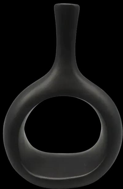 Cer, 9" Curved Open Cut Out Vase, Black