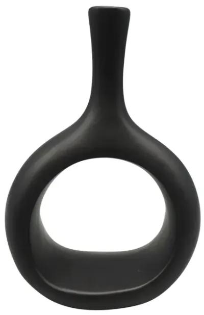 Cer, 9" Curved Open Cut Out Vase, Black