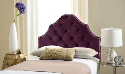 Arebelle Aubergine Velvet Headboard - Silver Nail Head