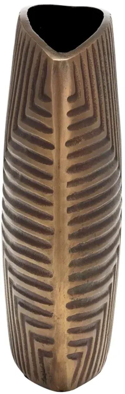 Metal, 10"h Ribbed Vase, Brass Antique