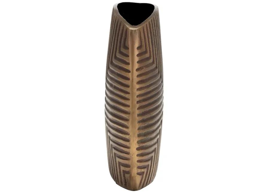 Metal, 10"h Ribbed Vase, Brass Antique