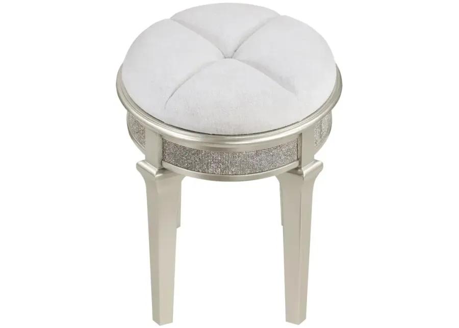 Evangeline Oval Vanity Stool with Faux Diamond Trim Silver and Ivory