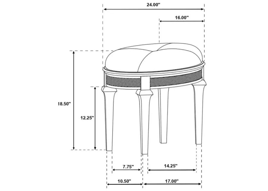 Evangeline Oval Vanity Stool with Faux Diamond Trim Silver and Ivory