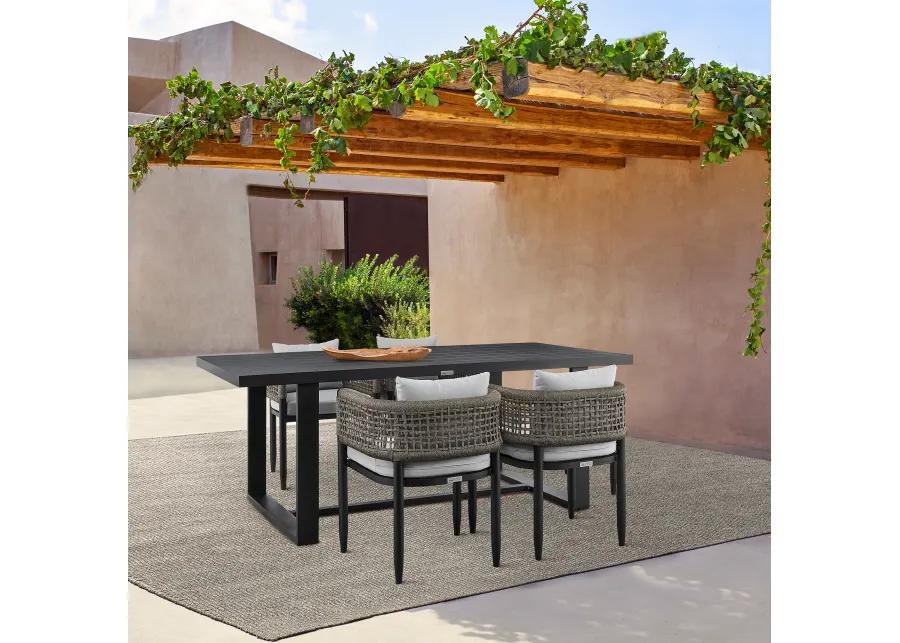 Alegria Outdoor Patio 5-Piece Dining Table Set in Aluminum with Grey Rope and Cushions