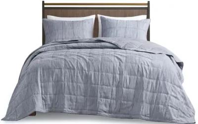 Beautyrest Guthrie Blue 3 Piece Striated Cationic Dyed Oversized Quilt Set