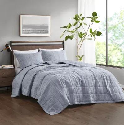 Beautyrest Guthrie Blue 3 Piece Striated Cationic Dyed Oversized Quilt Set