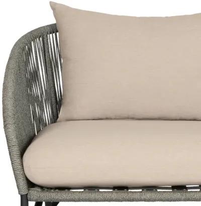 Benicia Outdoor Patio Chair in Black Steel with Gray Rope and Taupe Olefin Cushions