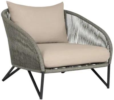 Benicia Outdoor Patio Chair in Black Steel with Gray Rope and Taupe Olefin Cushions