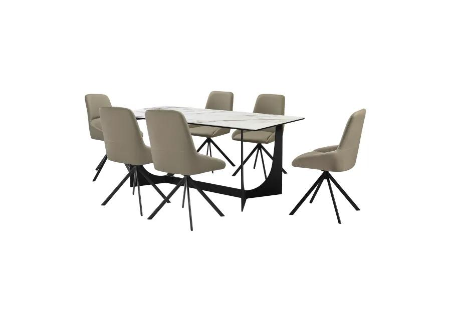 Esme Maverick 7 Piece Dining Set with Taupe Gray Faux Leather Chairs