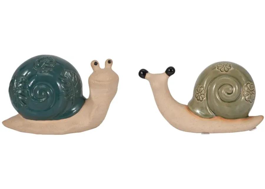 S/2 7" Garden Snails, Blue/green