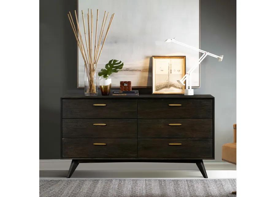 Baly Acacia Mid-Century 6 Drawer Dresser