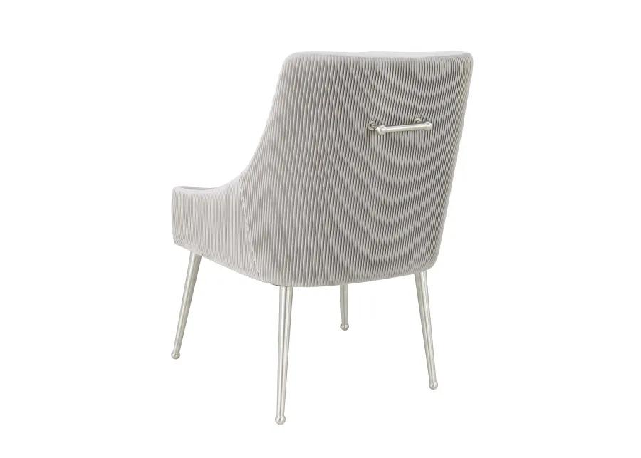 Beatrix Pleated Light Grey Velvet Side Chair - Silver Legs