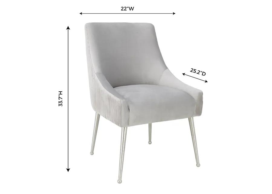 Beatrix Pleated Light Grey Velvet Side Chair - Silver Legs