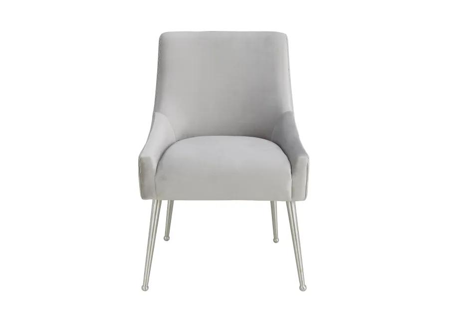 Beatrix Pleated Light Grey Velvet Side Chair - Silver Legs