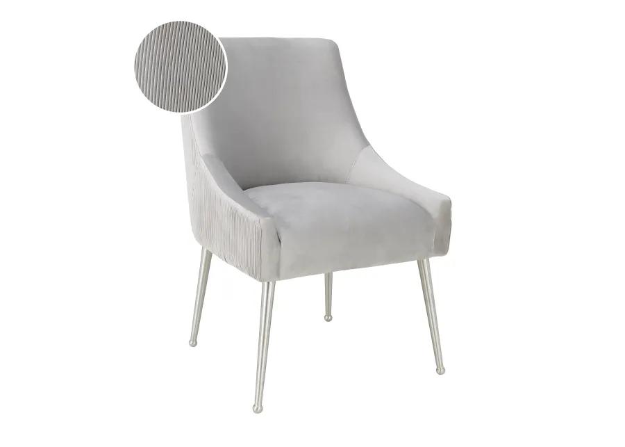 Beatrix Pleated Light Grey Velvet Side Chair - Silver Legs