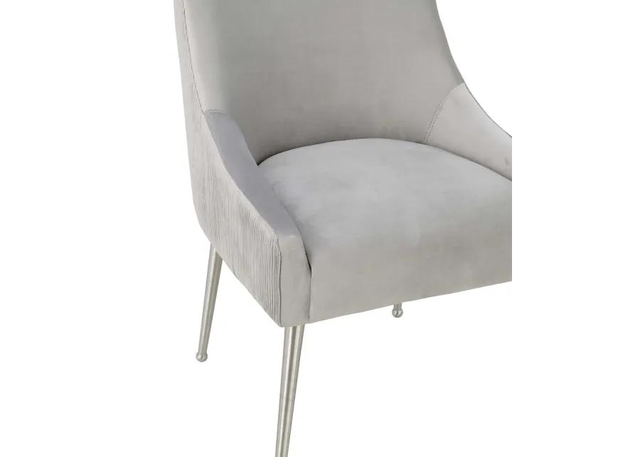 Beatrix Pleated Light Grey Velvet Side Chair - Silver Legs