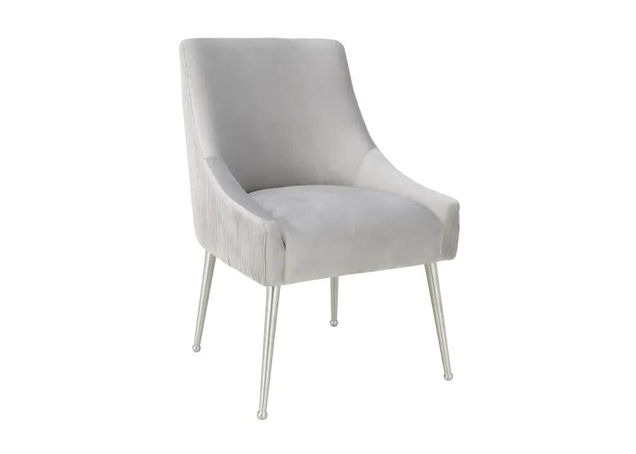 Beatrix Pleated Light Grey Velvet Side Chair - Silver Legs