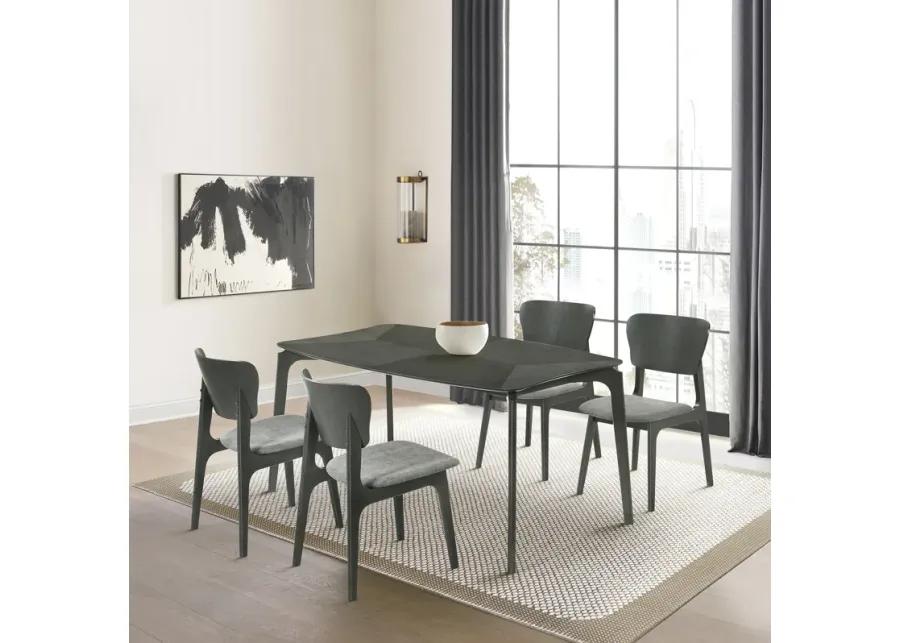 Kalia Wood Dining Chair in Gray Finish with Gray Fabric - Set of 2