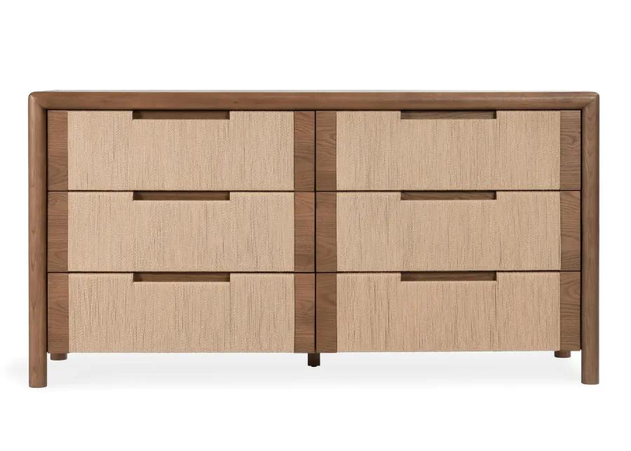 Corda Oak Wood 6-Drawer Dresser in Two-Tone Brown